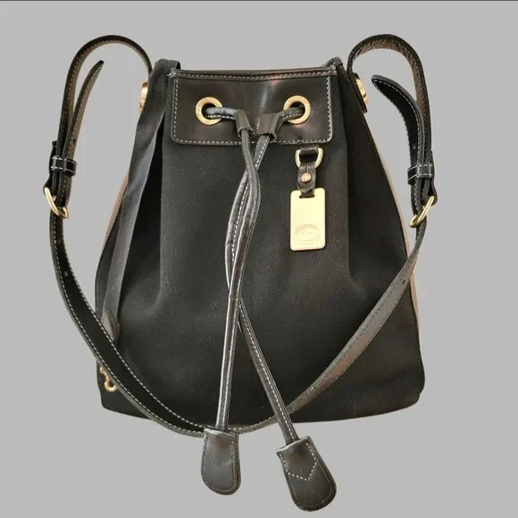 Vintage Dooney & Bourke Black Canvas Drawstring Tote | Made in USA - Picture 1 of 16